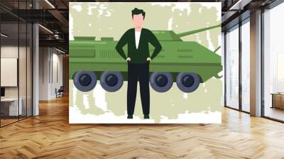 The boy is standing next to the tank. Wall mural