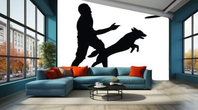 Boy play with dog silhouette vector Wall mural