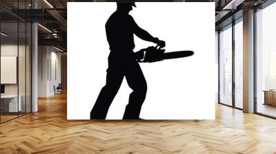 Carpenter with sawing machine silhouette vector on white background Wall mural