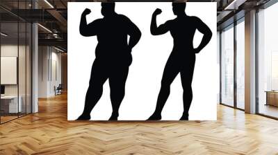 Fat and thin man silhouette vector on white background Wall mural