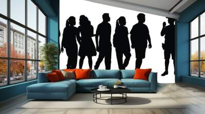 Group of tourist with guide silhouette vector Wall mural