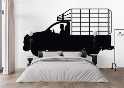 Pick up truck silhouette vector, Transportation vehicle Wall mural