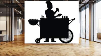 Road side merchant with food cart silhouette vector Wall mural