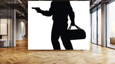 Robber with his gun weapon for rob the bank silhouette vector on white background. Danger man in public. Wall mural