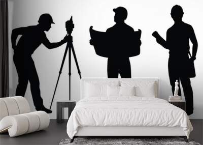 Set of engineer silhouette vector on white background, industrial people concept. Wall mural