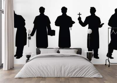 Set of pastor with christian cross and bible silhouette vector Wall mural