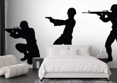 Set of soldiers with gun silhouette vector Wall mural