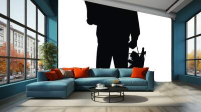 Shopping man with basket silhouette vector on white Wall mural