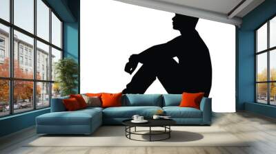 Sitting sad man silhouette vector Wall mural