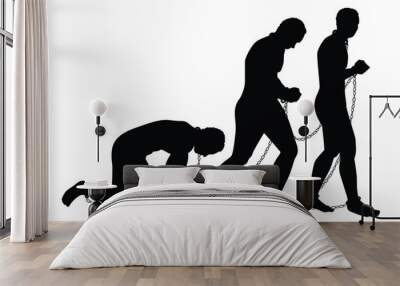 Slave with shackle silhouette vector on white background Wall mural