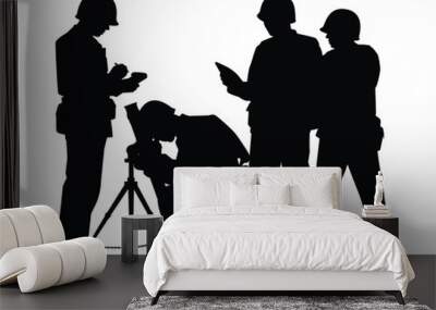 Soldier troops with mortar gun silhouette vector Wall mural