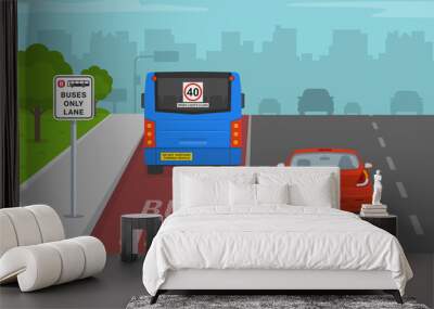 Australian city street with bus lane. Back view. Flat vector illustration. Wall mural