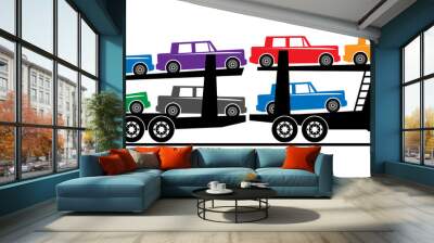 Car carrier truck deliver new auto, vector illustration Wall mural