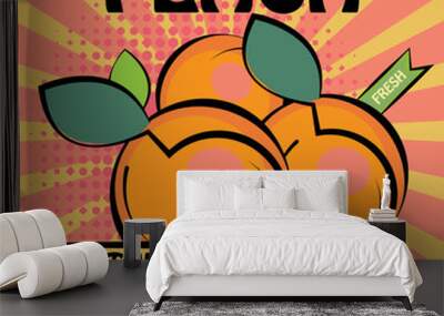 Fruit label, Peach, vector illustration Wall mural