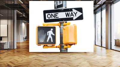 Traffic light for pedestrians and road signs with text - One Way Wall mural