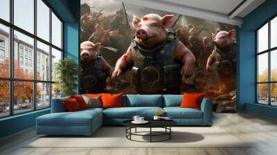 Pig soldier in battle Ai generated Wall mural