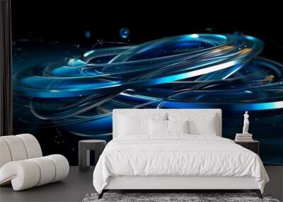 abstract 3d blue swirl technology design on a black background Wall mural