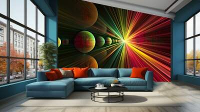 Abstract 3D Sphere Tunnel with Light Rays and Glowing Effects Wall mural