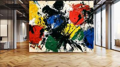 Abstract Art Painting with Black  Yellow  Red  Blue and Green Colors Wall mural