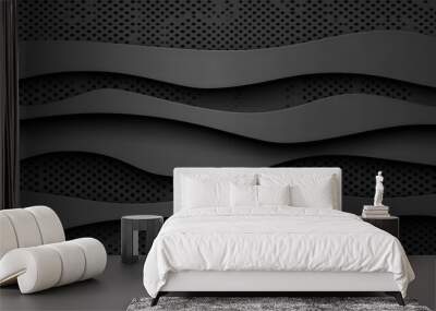 Abstract Black Wavy Lines with Dotted Pattern Background Wall mural