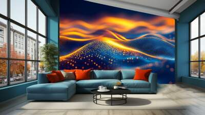 Abstract Blue and Orange Glowing Wave Background Wall mural