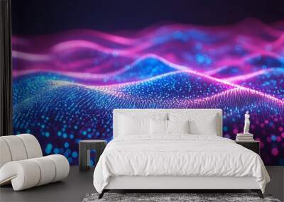 Abstract Blue and Pink Neon Light Bokeh Background Wall mural