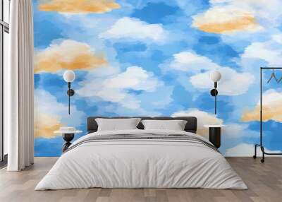 Abstract Blue Sky with Clouds Watercolor Background Wall mural