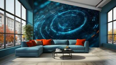 Abstract Futuristic Blue and Orange Circular Technology Background Wall mural