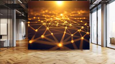 Abstract Golden Network Background   Technology Connection Concept Wall mural