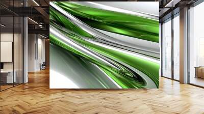 Abstract Green and Silver Shiny Swirls Wall mural