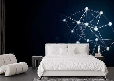 Abstract Network Connection Concept   White Dots and Lines on Dark Blue Background Wall mural