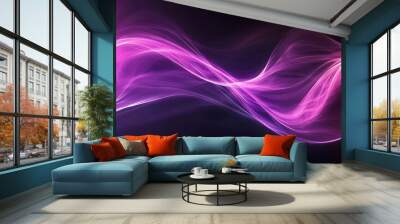 Abstract Purple and Pink Flowing Lines on Black Background Wall mural