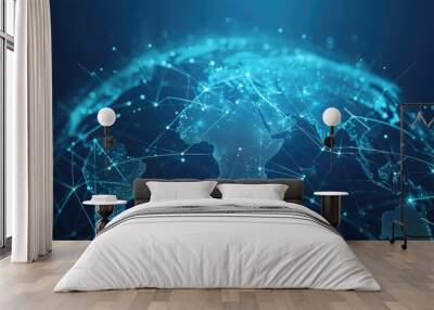 Blue futuristic background with planet Earth Internet and technology background Wall mural