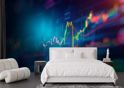 close up inancial chart with uptrend line candlestick graph in stock market Wall mural