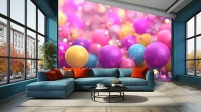 Colorful Shiny Balls with Glitter Background Wall mural