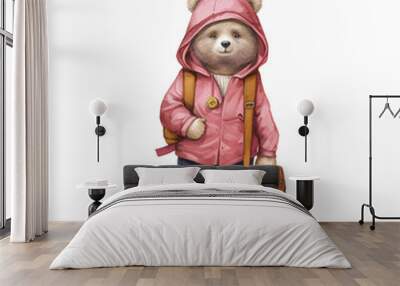 cute bear character wears trendy clothes vector painting illustration Wall mural