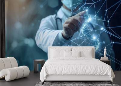 doctor touching Digital healthcare and network connection on virtual interface Wall mural