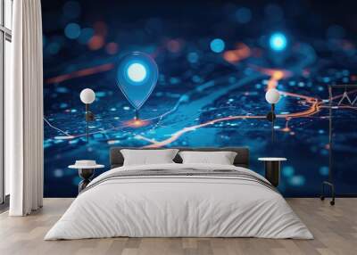 futuristic map pin location AI technology background Wall mural