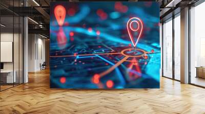 futuristic map pin location AI technology background Wall mural