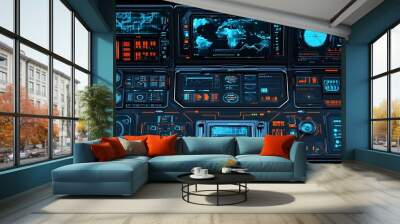 Futuristic Sci Fi Interface with Blue and Red Neon Lights Wall mural