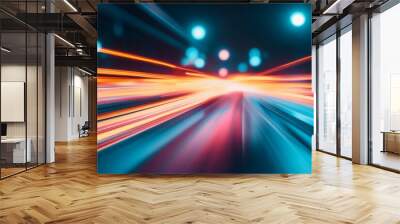 Long Exposure of Colorful Light Trails in Urban Nightscape Capturing Motion and Speed Wall mural