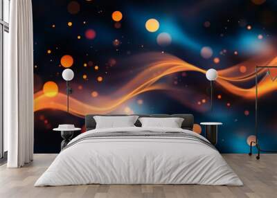 Vibrant Abstract Digital Art with Bright Orbs and Swirling Waves of Light Wall mural