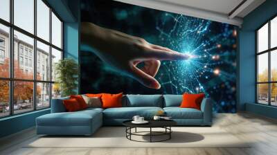 Woman hand touching The metaverse technology background Wall mural