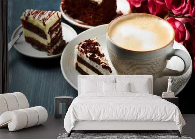 coffee cappuccino and cake Wall mural