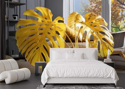 sick monstera plant with yellow leaves Wall mural