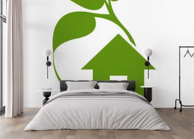 Eco house icon. Ecology real estate emblem. Wall mural