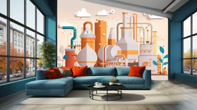 Conceptual image of a chemical plant created with Generative AI technology. Wall mural