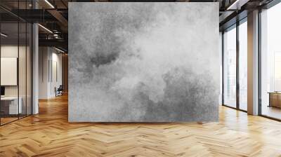 Grunge grey plaster large long surface with scratches, Silver ink and watercolor textures with black and white grunge texture, black and whiter background with puffy smoke and clouds. Wall mural