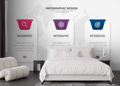 Business infographic vector illustration 3 steps or options with icons Wall mural