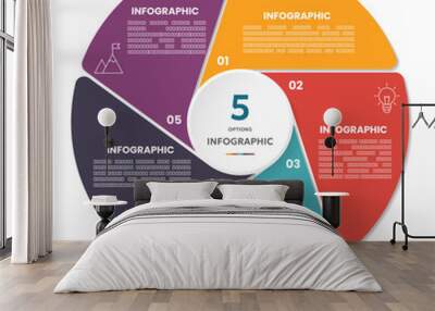 Circle shape infographic chart template with 5 options. Wall mural